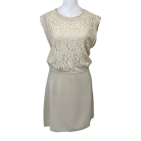 Aritzia 𝅺Wilfred 100% Silk Floral Lace Sheer High Neck Mini Dress Cream size 4 - Picture 1 of 7